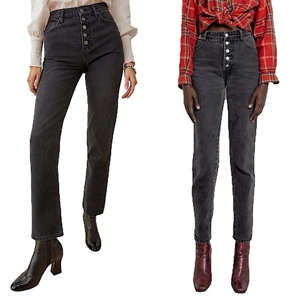 Reformation Denim - Reformation Liza High Rise Exposed Button Black Yuma Wash Cigarette Jeans Denim